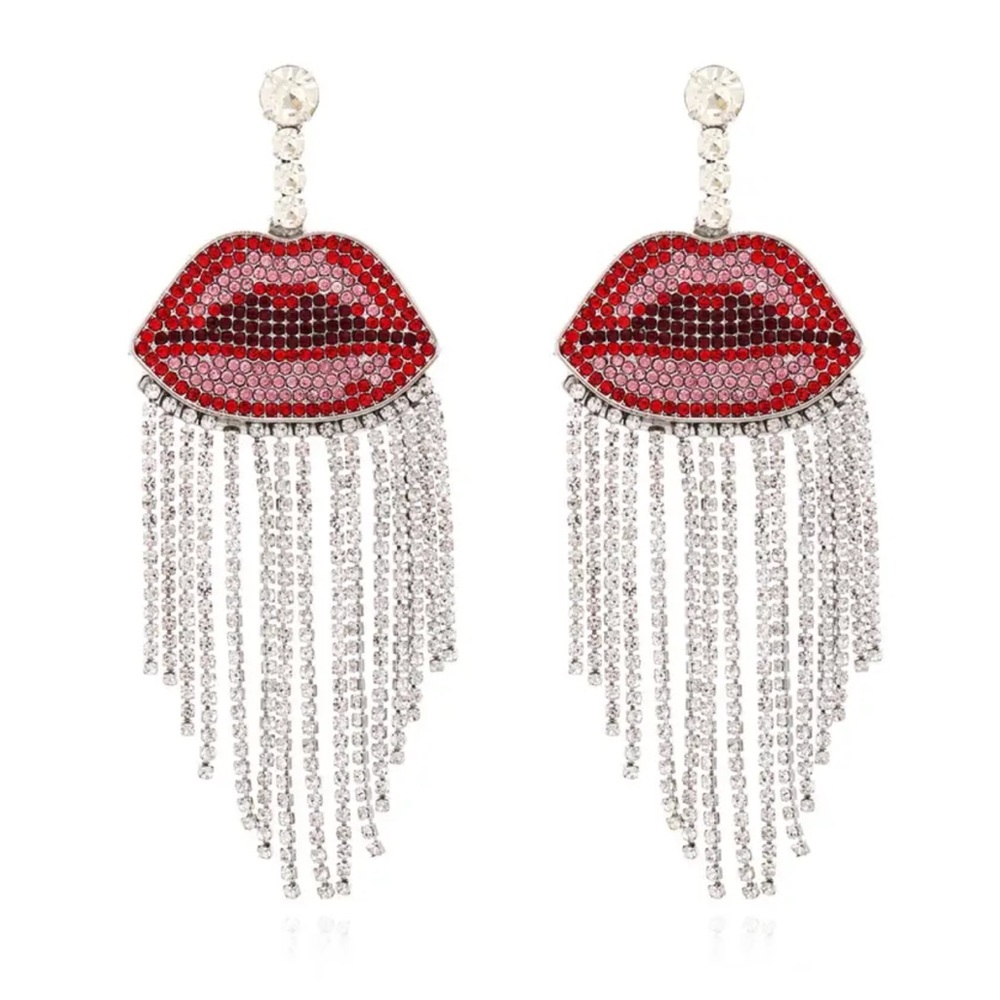SEXY Fierce Big Lips Tassel Dangle Earrings